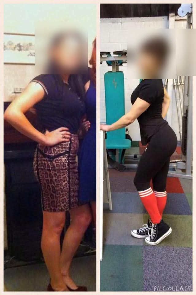 Before and after: a client's lower-body strength transformation, faces blurred