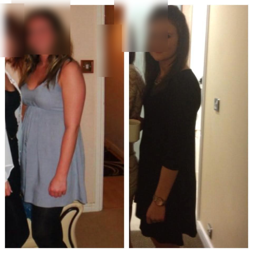 Before and after: a client's body transformation, faces blurred