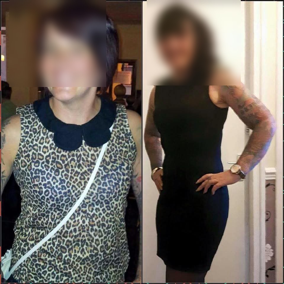 Before and after: a client's physique transformation, faces blurred