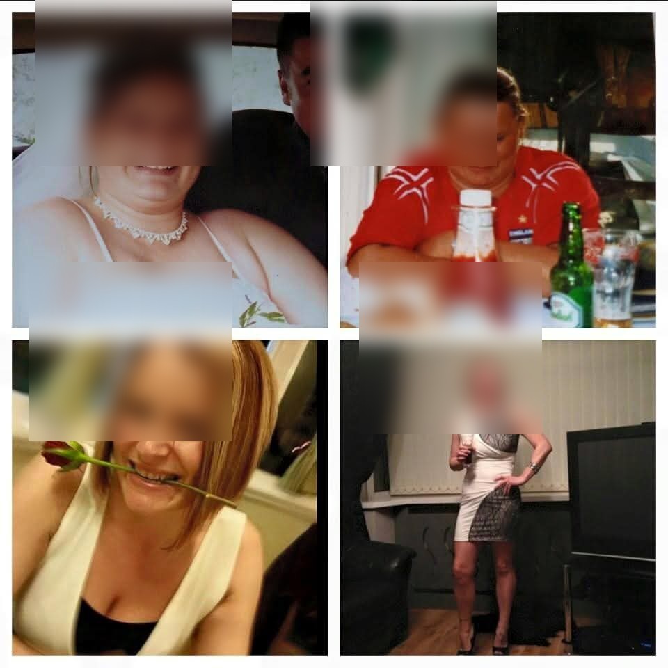 Four-photo progression showing a client's body transformation, faces blurred